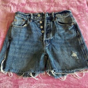 PacSun Blue Baggy Jean Shorts with Distressed Hem